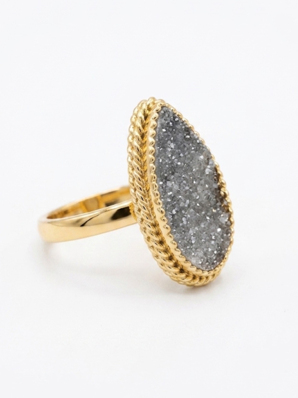 Gold-Tone Teardrop Druzy Statement Ring